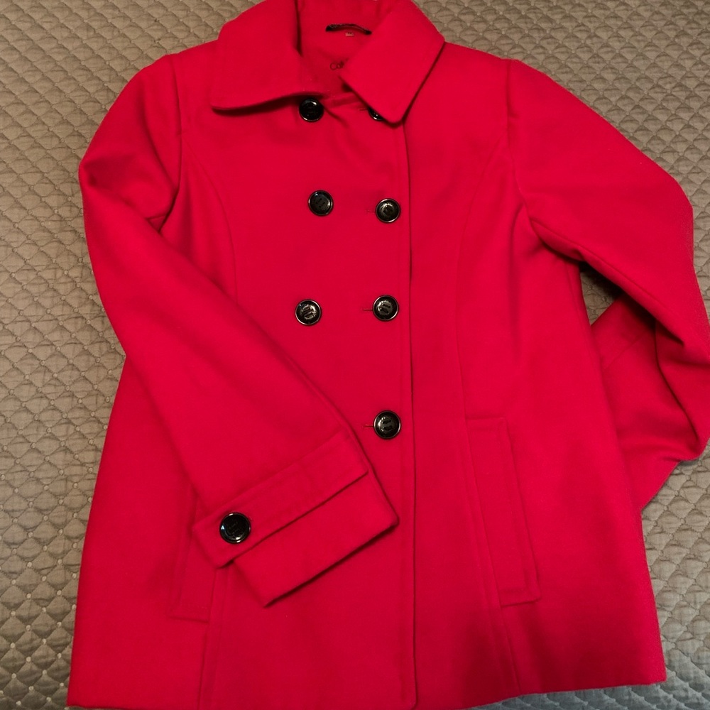 EUC Calvin Klein red pea coat